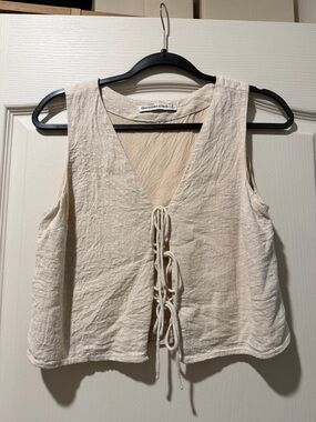 Abercrombie & Fitch Cream Tie-Front Linen-Blend Camisole